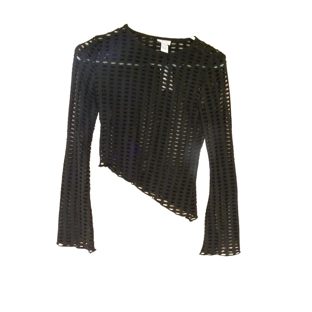 Black Shirt Small Womens Assymetrical Long Sleeve Open Knit Fairy Grunge Goth